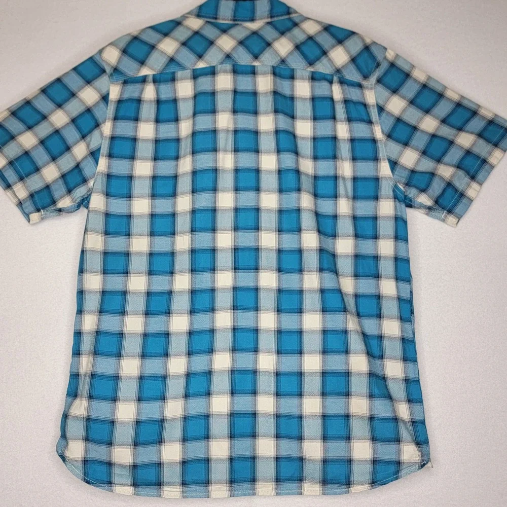 The North Face‎ Mens Blue White Plaid Short Sleeve Cotton Button Down Shirt L